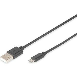 DIGITUS USB 2.0-aansluitkabel, 1,8 m, USB A (mannelijk) naar USB Micro B (mannelijk), 480 Mbit/s, USB-compatibel, zwart