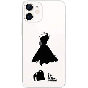 Evetane Beschermhoes compatibel met iPhone 12 Mini, zacht, siliconen, robuust, ultrarobuust, dun, transparant, My Little Black Dress modieus motief
