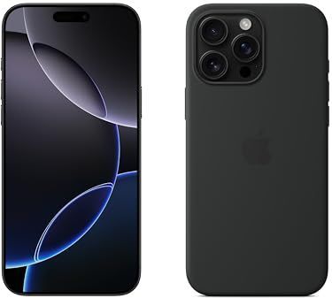 Apple iPhone 16 Pro Max (256 GB) titanium zwart en transparante beschermhoes met MagSafe, zwart