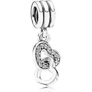 Pandora Icons Charm tijdens zilveren harten met heldere zirkonia, Zilver, Zirkonia