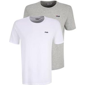 FILA T-shirt Brod Tee/Double Pack voor heren, Melange lichtwit en lichtgrijs, S, Mix van lichtwit en lichtgrijs