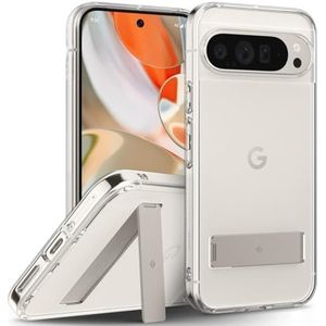 Caseology Capella Beschermhoes met standaard voor Google Pixel 9/Pixel 9 Pro, geïntegreerde standaard, militaire valbescherming, antislip patroon aan de zijkant voor Pixel 9/9 Pro, ivoor