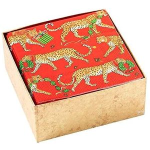 Caspari 40 papieren servetten met luipaard-motief, Kerstmis, rood