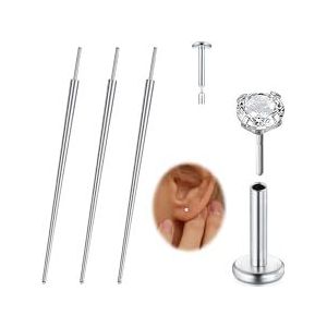 WillTen Set van 4 piercinghulpmiddelen - Insteekgereedschap - Insteekgereedschap - Schroefloze oorstretcherset - 16 g, 18 g, 20 g, Roestvrij staal