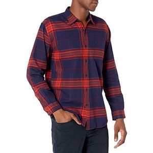 Amazon Essentials Flanellen overhemd voor heren met lange mouwen (verkrijgbaar in grote maat) donkerblauw en oranje, M