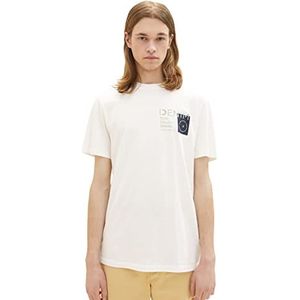 TOM TAILOR Denim T-shirt pour homme avec logo imprimé, 12906 – Wool White., L