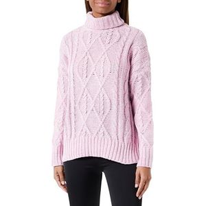 myMo Pull à col roulé pour femme - Pull texturé tendance en polyester - Rose - Taille M/L, Rose, M