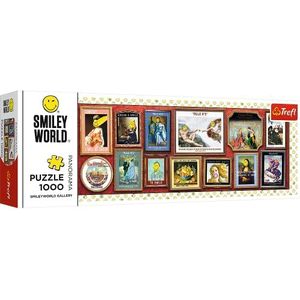 Trefl - Smiley World Gallery - Panoramische puzzel 1000 stukjes - Glimlachende kunstwerken, collage, gelukkige puzzel, doe-het-zelf, creatief entertainment, voor volwassenen en kinderen vanaf 12 jaar