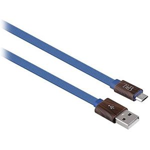 T'nB Tnb Woodle platte micro-USB-kabel, gevlochten, 1 m, blauw