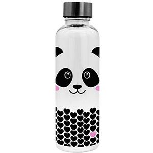 infinite by GEDA LABELS (INFKH) Uniseks drinkfles voor tieners, panda-motief, 500 ml, transparant, zwart, roze, 500 ml