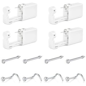 AceFun Set van 4 neuspiercings - Wegwerp neuspiercingpistool - Veiligheid - Met neusringen - Pistool - Zilver of goud, Roestvrij staal