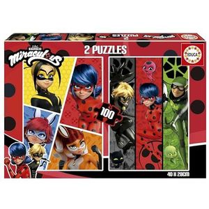 Educa Miraculous Ladybug | Set de 2 puzzles pour enfants avec 100 pièces. Dimensions : 40 x 28 cm. Recommandé à partir de 6 ans (19969)