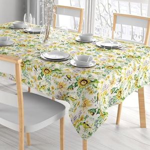 Comart, Tafelkleed kleur 100% polyester, vlekbestendige tafelhoes, voor keuken en buitentafel, machinewasbaar, duurzaam en elegant, rechthoekig, 132 x 178 cm, bloemenprint