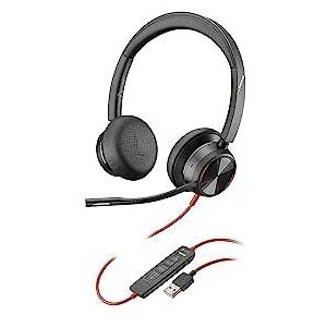 Poly Blackwire 8225 stereo hoofdtelefoon met USB-A-poort, actieve ruisonderdrukking en flexibele microfoonarm, zwart