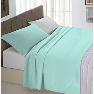 Italian Bed Linen Beddengoed in natuurlijke kleuren (vlak 150 x 300, hoeslaken 90 x 200 cm + kussensloop 52 x 82 cm), flessengroen, lichtgrijs, eenpersoonsbed