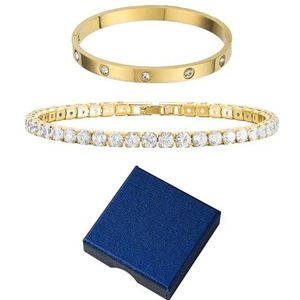 NyxSeat 2 armbanden voor dames, 1 geschenkdoos, gouden armbanden voor dames, vergulde armbanden voor dames, armbanden met diamanten voor dames en meisjes, roségoud, Roségoud