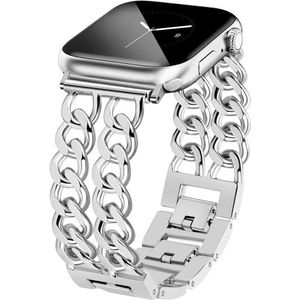 JR.DM Zilverkleurige metalen armband compatibel met Apple Watch 38 mm 40 mm 41 mm 42 mm 44 mm 45 mm elegante dubbele ketting voor dames en heren voor iWatch serie 9/8/7/6/5/4/3/2/1/SE/Ultra