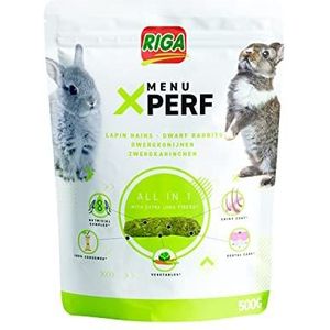 Riga - Menu X'Perf – voer voor dwergkonijnen – geëxtrudeerd granulaat – lijnzaad, vezels en groenten – yucca-extracten – verrijkt met prebiotica – ideaal voor de glans van het haar – 500 g