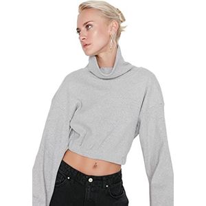 TRENDYOL Basic gebreide damesblouse met opstaande kraag, grijs.