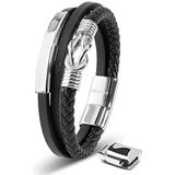 SERASAR Hoogwaardige leren armband voor heren, magnetische sluiting van roestvrij staal in zwart, zilver en goud, inclusief sieradendoosje, leuk cadeau-idee, Leer, Geen edelsteen