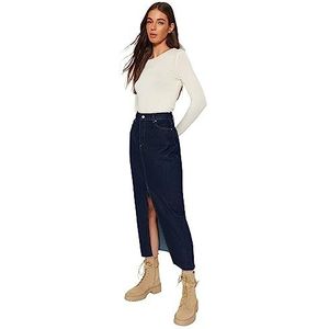 Trendyol, TWOSS23ET00290 Jupe maxi en denim Bleu foncé Taille 44, bleu foncé, 46