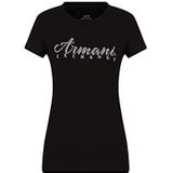 Armani Exchange Short Sleeve Classic Script Logo Scoop Neck T-Shirt Dames, zwart.