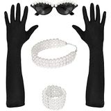 Widmann - Tiffany kostuumset bril, handschoenen, halsketting, armband, jaren 50, carnaval, themafeest