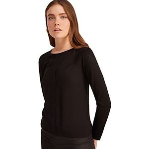 Springfield Dames T-shirt, 2 materialen, plissé, zwart, S, zwart.