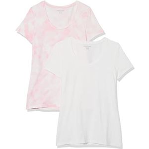 Amazon Essentials Lot de 2 t-shirts à manches courtes et encolure dégagée pour femme (disponible en grande taille), rose tie-dye/blanc, taille M