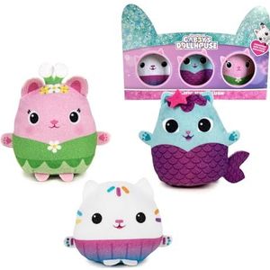 Famosa Softies Gabby's Dollhouse, Miniplushies Gabby, mini-knuffel van Gabby's vrienden, bevat 3 figuren: Mercat, Kitty Fairy en Cakey met details, zacht materiaal, beroemd (760024631)