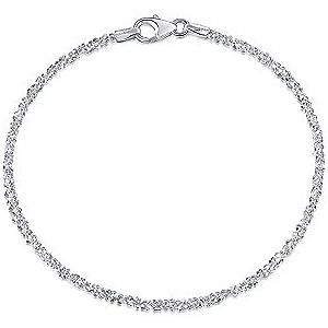 Amberta® Bijoux Armband – ketting sterling zilver 925/1000 – schakelketting gediamanteerd – breedte 2 mm – lengte 18 19 cm – nikkel-zilver sterling zilver steen metaal zilver, diamant, One Size, nikkelzilver, steen, metaal, zilver, Diamant