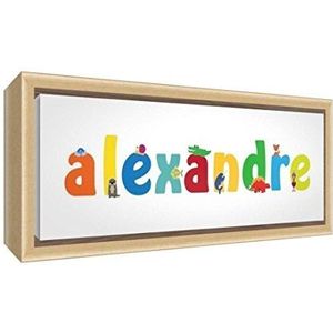 Little Helper Canvas met frame van massief hout, natuurlijke stijl, kleurrijk, met de naam van de jong, Alexander, 25 x 63 x 3 cm, middelgroot