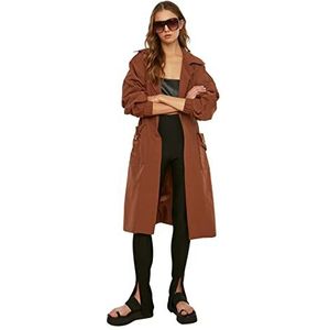 Trendyol Lange, verhoogde mantel met tailleband en gedetailleerde riem, trenchcoat, maat 36 dames, Bruin