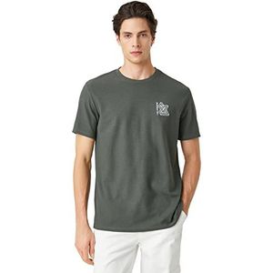 Koton T-shirt à manches courtes et col rond brodé géométrique pour homme, Kaki (895), XL