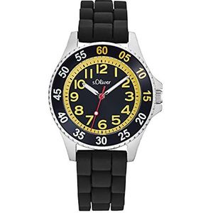 s.Oliver Horloge Jongens Kinderen Quartz horloge Analoog, met Silicone Armband, Zwart, 3 bar Wasserdicht, Wordt geleverd in een Watches Gift Box, 2033507