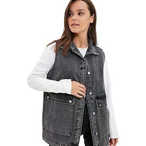 Trendyol Jack van denim, 100% katoen, met zak met kraag, hemd voor dames, Antraciet