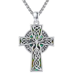 Keltisch kruis oorbellen 925 sterling zilver kleine Keltische doodskop oorbellen zwart voor meisjes mannen zonen tieners cadeau, Sterling Zilver, Abalone