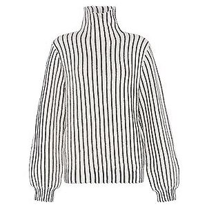 faina Pull en tricot pour femme avec col haut et rayures verticales Blanc Taille XL/XXL, Blanc cassé, XL