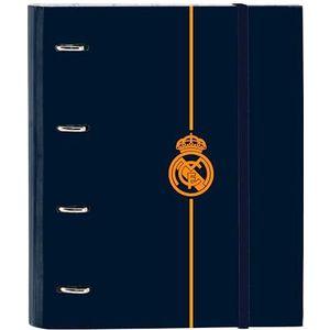 Safta Real Madrid 2. Team 24/25 map met 4 ringen, 35 cm, met 100 DIN A4-vellen, ideaal voor kinderen van verschillende leeftijden, comfortabel en veelzijdig, kwaliteit en sterkte, 27 x 3,5 x 32 cm,