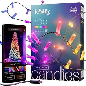 Twinkly Candies - Kerstlichtketting met 100 RGB-leds - App-gestuurd en USB-C aangedreven - Kerstdecoratie voor binnen, 6 m, kaars, groene draad