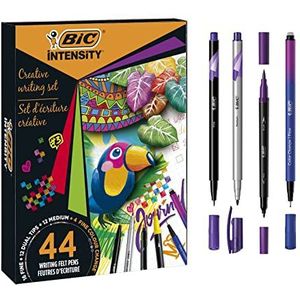 BIC Intensity Premium creatieve gereedschapsset voor dagelijks schrijven en tekenen – verschillende kleuren, doos met 44 stuks