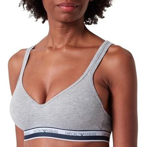 Emporio Armani Stretch Cotton Logoband Padded Bralette Bra pour femme, Mélange gris clair, XL