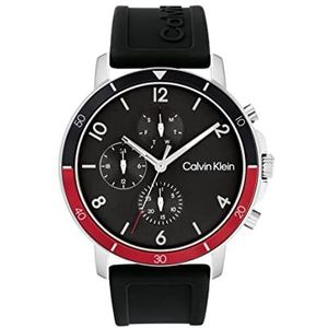 Calvin Klein 25200072 Herenhorloge, analoog, multifunctioneel, kwarts, met zwarte siliconen band, zwart., riem