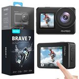 AKASO Brave 6 Plus Sportcamera 4K 30 fps 20 MP WiFi afstandsbediening spraakbesturing touchscreen EIS sportcamera waterdicht onderwaterhoek verstelbaar zoom 8-voudig 2 accu's 1350 mAh