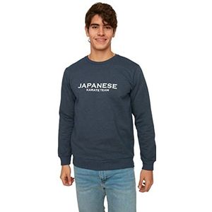 TRENDYOL Gebreid sweatshirt met ronde hals voor heren, regular fit, indigo, M, Indigo