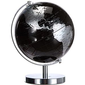 Lesser & Pavey Zwarte en zilveren wereldbol, metaal, 19 cm