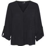 VERO MODA Vmkas Ls V-hals Top Wvn Ga Noos Damesblouse, zwart.