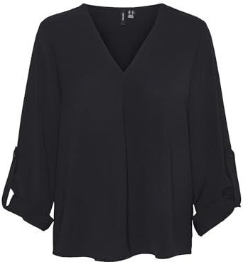 VERO MODA Vmkas Ls V-hals Top Wvn Ga Noos Damesblouse, zwart.