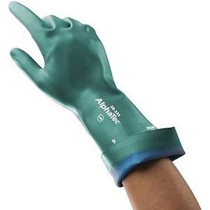 Ansell AlphaTec 58-335 Werkhandschoenen, chemische bescherming, dubbele lagen, nitril-handschoenen, waterdicht, herbruikbaar, voor dames en heren, groen, maat XL (12 paar)