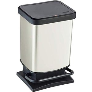 Rotho Paso Afvalemmer 20 liter met voetpedaal en deksel, BPA-vrije kunststof (PP), metallic wit, 20 liter (29,3 x 26,6 x 45,7 cm)
